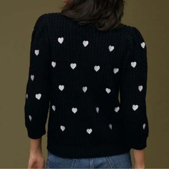 Anthropologie Black Sweater with White Heart Accents - Picture 2 of 4